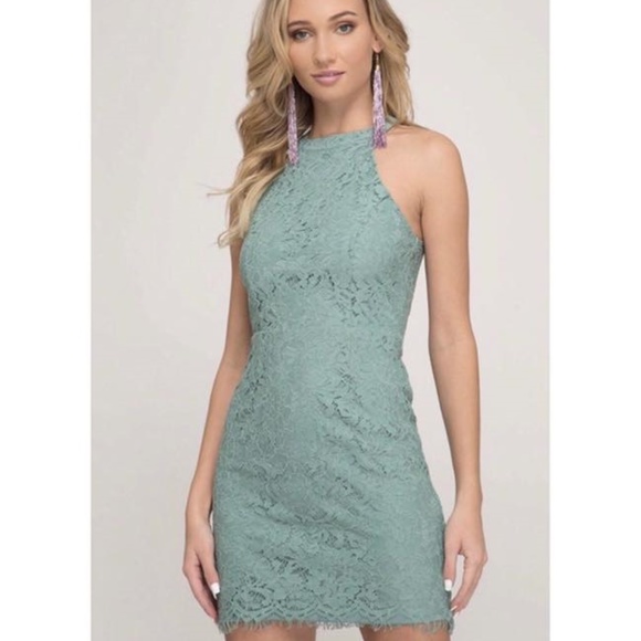 Your Style Lace Dress Slate Green - Picture 1 of 4